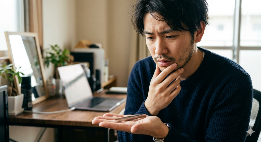 ヒゲを抜く癖の心理について考える男性のイメージ画像