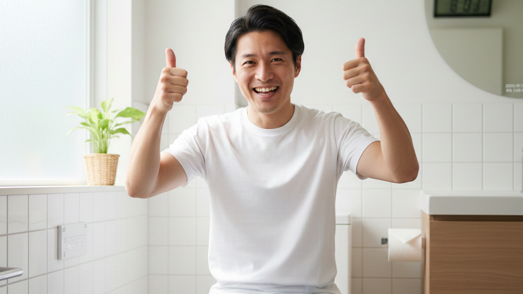 VIO脱毛によってトイレ後のストレスが解消した男性のイメージ