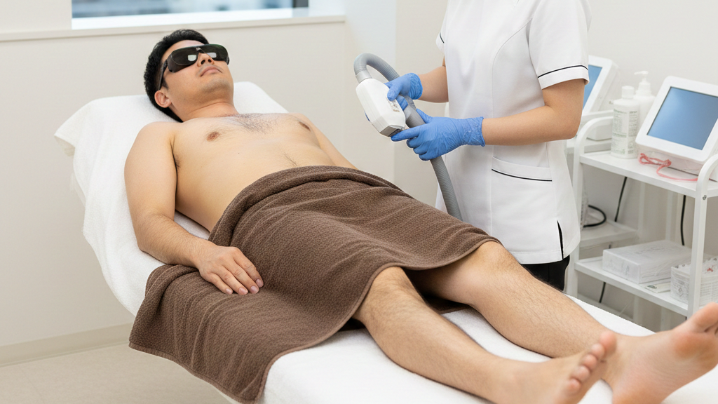 腹毛脱毛の施術を受ける男性のイメージ画像