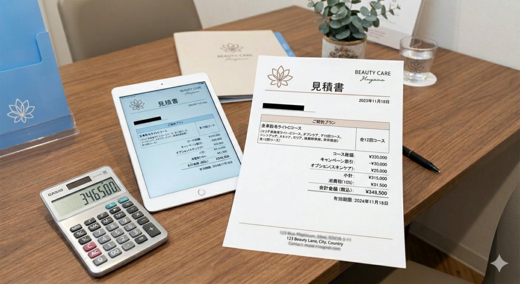 全身脱毛契約時の見積書（イメージ画像）