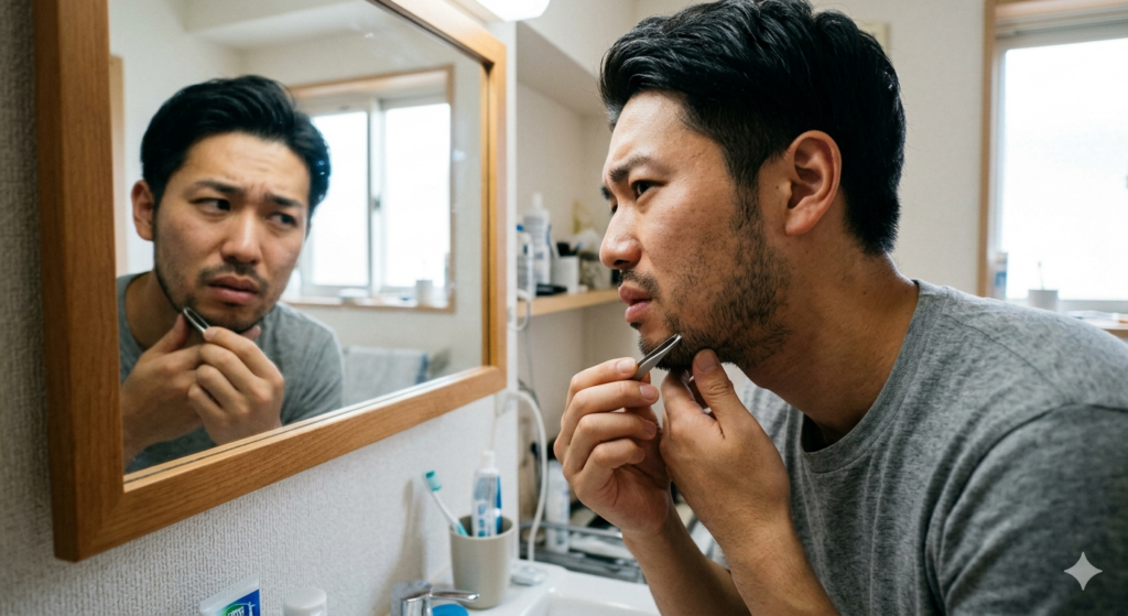 ヒゲを毛抜きで抜く男性のイメージ画像