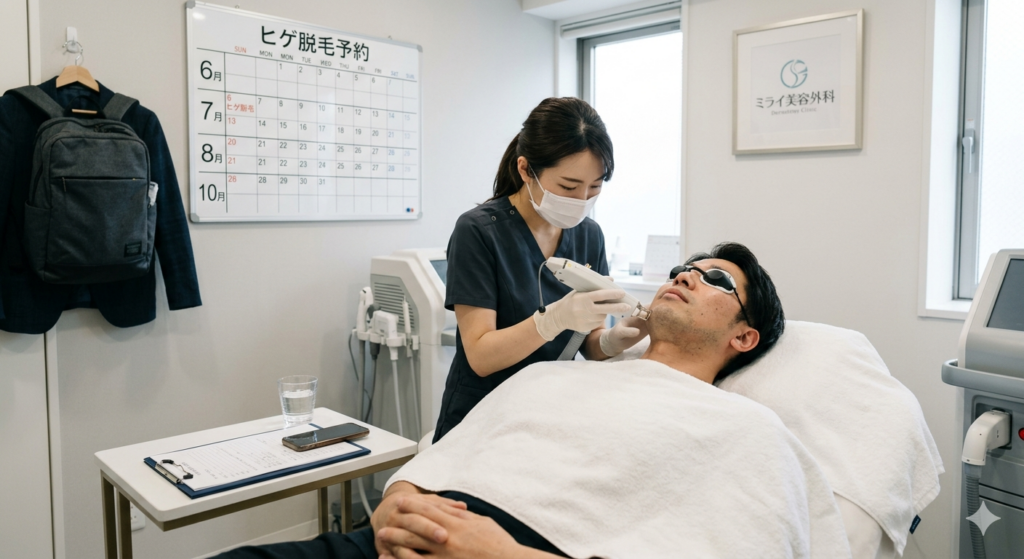 毎月定期的にヒゲ脱毛に通院する日本人男性のイメージ画像