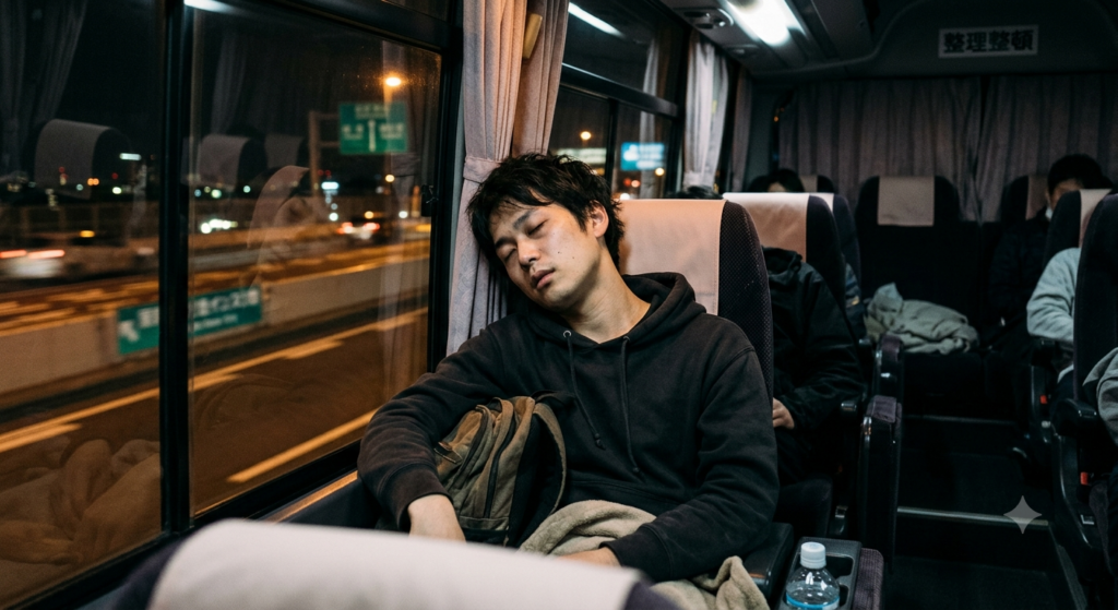 夜行バスでの移動時間をイメージした画像