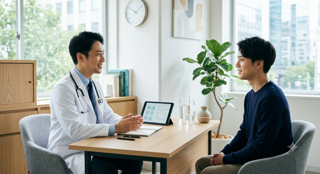 VIO脱毛について無料カウンセリングを受ける男性のイメージ画像