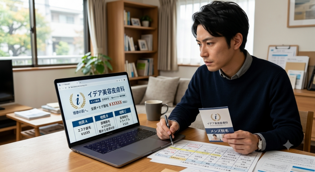 イデアメンズクリニックの脱毛を比較する男性のイメージ画像