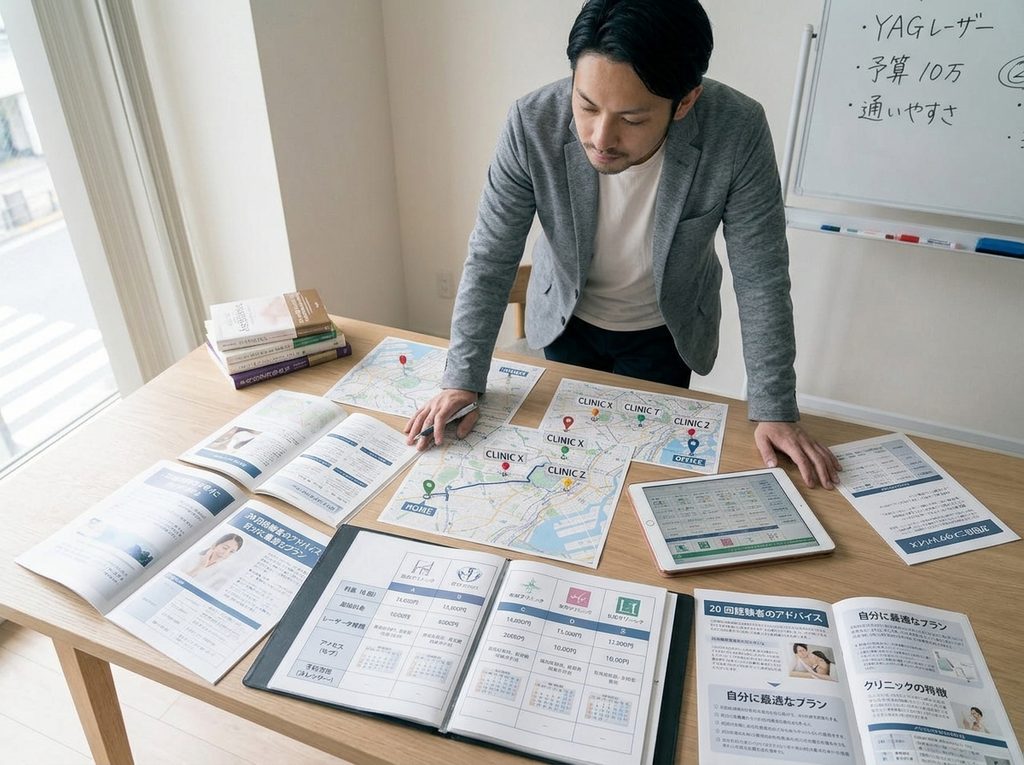 自分に合ったヒゲ脱毛を選ぶ男性をイメージした画像