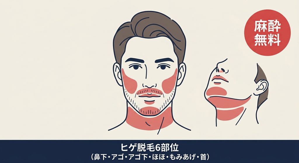 ヒゲ脱毛6部位の照射範囲をイメージした画像