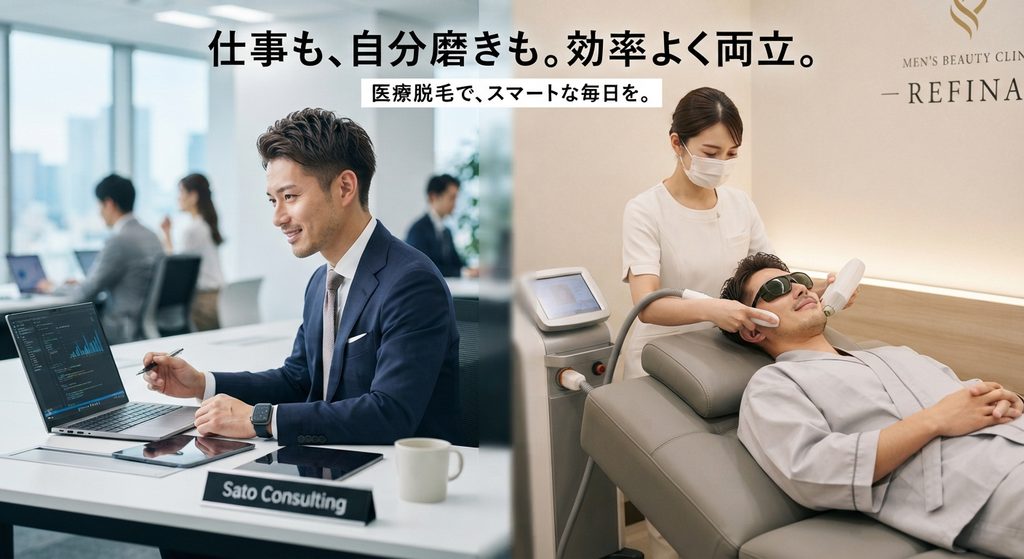 仕事と医療脱毛を両立する男性をイメージした画像