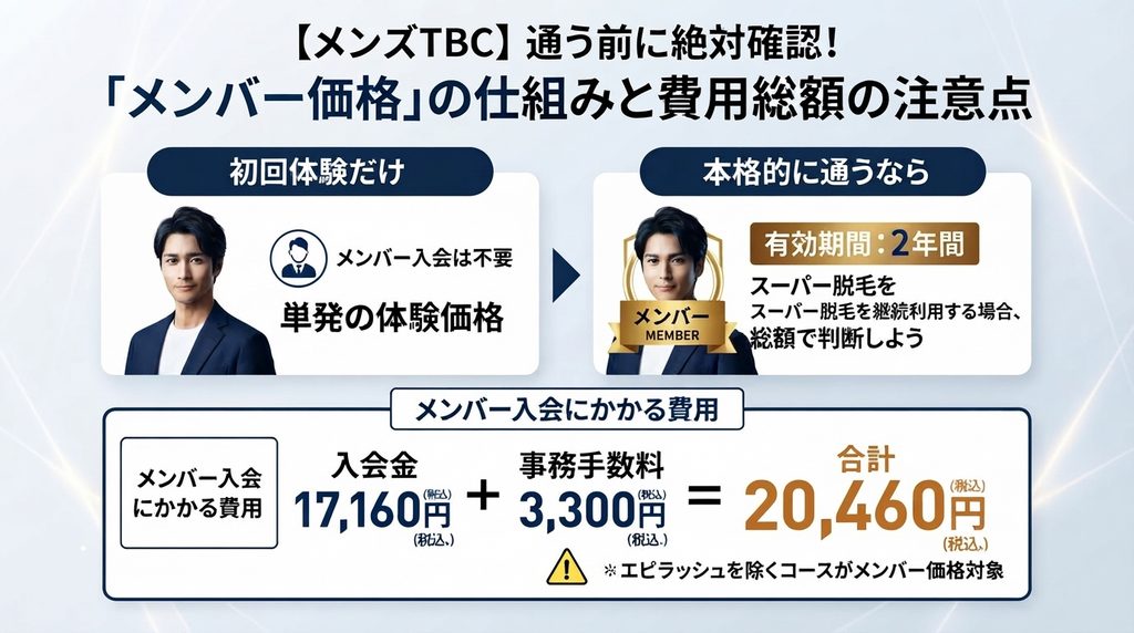 メンズTBCの料金とメンバー制度をイメージした画像
